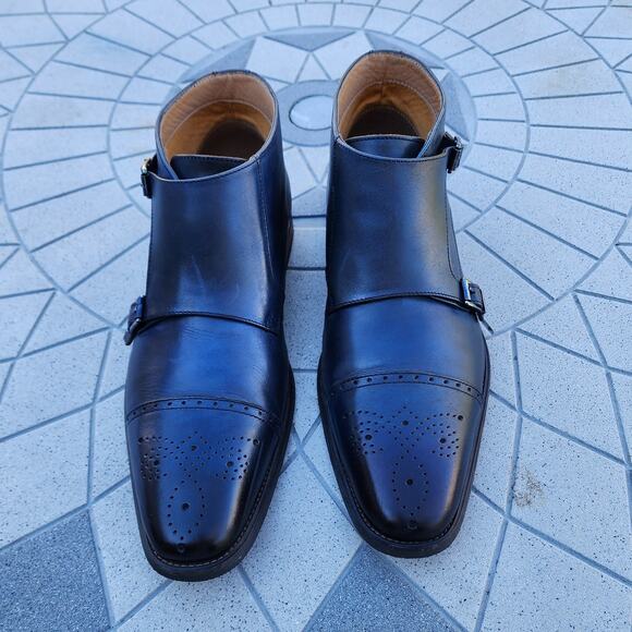 La Milano Blue Burnished Leather Double Monk Strap Cap Toe Boots 13 - Picture 3 of 13